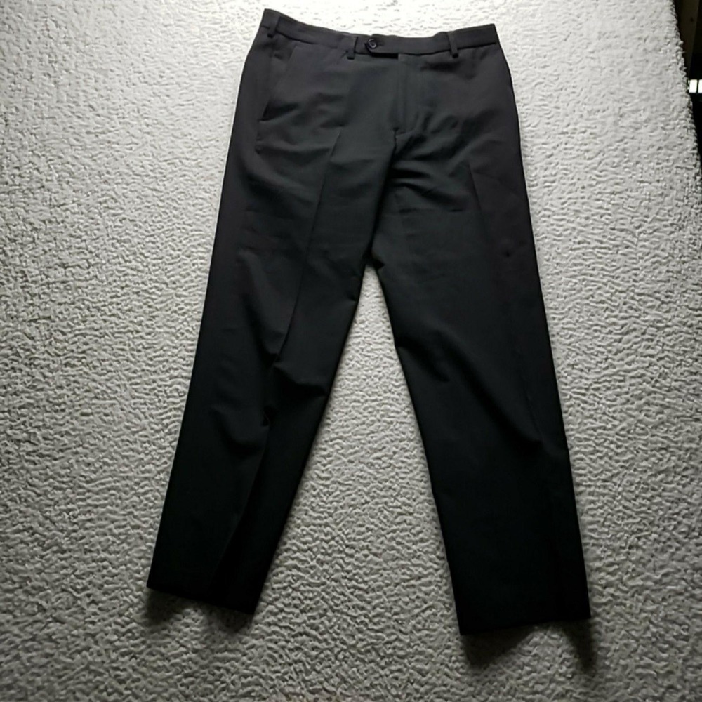 Nautica Dress Pants Mens 33x30 Black Microfiber Flat Front Stretch Business